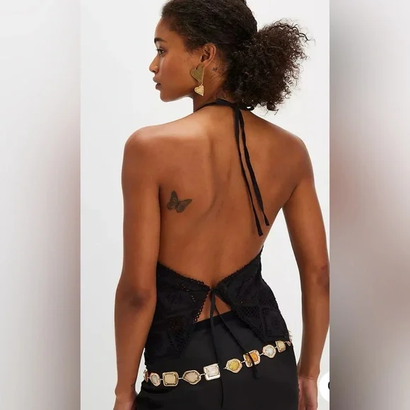 Free People Hankie Halter Top. NWT. Black - Picture 3 of 5